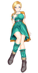 Rule 34 | 1girl, bianca (dq5), blonde hair, braid, breast hold, breasts, covered erect nipples, dragon quest, dragon quest v, dress, hair over shoulder, large breasts, long hair, lying, no bra, solo, square enix, st.germain-sal