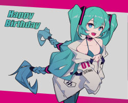 Rule 34 | 1girl, absurdres, aqua hair, bare shoulders, bikini, blue eyes, braid, breasts, choker, happy birthday, hatsune miku, highres, kilo (pixiv), long hair, off shoulder, open mouth, small breasts, solo, swimsuit, twintails, vocaloid