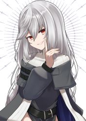 Rule 34 | 1girl, :d, absurdres, arknights, belt, belt buckle, black dress, buckle, dress, female focus, grey hair, grin, highres, index finger raised, long hair, long sleeves, looking at viewer, no headwear, nun, open mouth, parted lips, red eyes, smile, solo, specter (arknights), upper body, very long hair, white background, yokuto