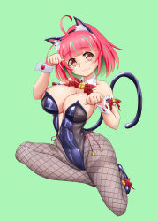 Rule 34 | 1girl, absurdres, ahoge, alternate costume, animal ears, bell, bob cut, bow, bowtie, breasts, brown eyes, cat ears, cat tail, covered navel, detached collar, fake animal ears, fake tail, fishnet pantyhose, fishnets, green hair, grey pantyhose, highleg, highleg leotard, highres, kantai collection, large breasts, leotard, moke ro, multicolored hair, neck bell, nontraditional playboy bunny, pantyhose, pink hair, ponytail, red bow, red bowtie, short hair, side-tie leotard, strapless, strapless leotard, streaked hair, tail, thighband pantyhose, ume (kancolle), wrist cuffs