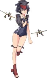Rule 34 | 10s, 1girl, aircraft, airplane, black hair, breasts, finger to mouth, fingerless gloves, framed breasts, full body, gloves, hat, headphones, i-13 (kancolle), kantai collection, looking at viewer, mecha musume, mechanical parts, official art, one-piece swimsuit, school swimsuit, shizuma yoshinori, short hair, small breasts, solo, swimsuit, transparent background, yellow eyes