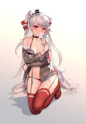 Rule 34 | 1girl, amatsukaze (kancolle), black hat, black panties, blush, brown dress, brown eyes, dress, garter straps, gloves, hair tubes, hat, highres, kantai collection, long hair, looking at viewer, mini hat, off shoulder, open mouth, panties, sailor dress, short dress, silver hair, solo, swd3e2, thighhighs, two side up, underwear, white gloves