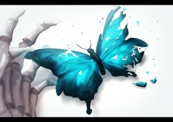 Rule 34 | blurry, bug, butterfly, commentary, death, depth of field, dying, hh (hehexd06161704), highres, hololive, insect, letterboxed, pov, skeletal hand, sketch, symbolism, torn wings, uruha rushia, virtual youtuber, white background, wings