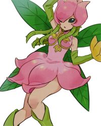 Rule 34 | absurdres, black eyes, digimon, digimon (creature), fairy, flower, highres, leaf, lilimon, monster girl, plant girl, solo, thorns, white background