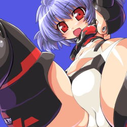 Rule 34 | 10s, 1girl, altines, bad id, bad pixiv id, blue hair, busou shinki, dd (ijigendd), doll joints, female focus, joints, panties, red eyes, simple background, smile, solo, underwear