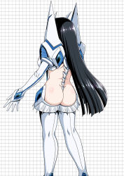 Rule 34 | 10s, 1girl, a-teru haito, ass, back, black hair, boots, breasts, elbow gloves, female focus, from behind, gloves, grid, huge breasts, junketsu, kill la kill, kiryuuin satsuki, long hair, revealing clothes, shiny skin, solo, thigh boots, thighhighs, very long hair