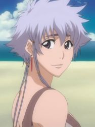 Rule 34 | 1girl, beach, bleach, blue sky, braid, breasts, closed mouth, cloud, day, earrings, facing viewer, grey eyes, hair between eyes, hair ornament, happy, jewelry, kotetsu isane, large breasts, looking back, looking to the side, ocean, official art, outdoors, sand, screencap, short hair, silver hair, sky, smile, solo, swimsuit, upper body, water