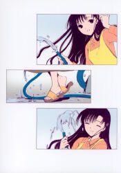 Rule 34 | 00s, 2002, black hair, character request, chobits, clamp, comic, feet, highres, long hair, official art, portrait, postcard (medium), silent comic, smile, water