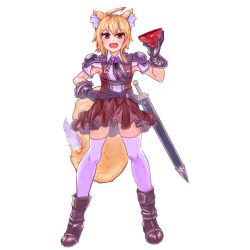 Rule 34 | 1girl, ahoge, animal ears, armor, armpit cutout, armpits, asymmetrical hair, black footwear, black gloves, blonde hair, blush, boots, bowl, breasts, brown dress, clothing cutout, collared shirt, commentary request, cookie (touhou), dress, fox ears, fox girl, fox tail, full body, gloves, hair between eyes, looking at viewer, medium hair, miramikaru riran, open mouth, pauldrons, psychic parrot, red eyes, rice bowl, scabbard, sheath, shirt, short dress, short sleeves, shoulder armor, sidelocks, simple background, small breasts, smile, solo, standing, sword, tail, thighhighs, transparent background, weapon, white shirt, white thighhighs, zettai ryouiki