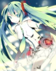 Rule 34 | 1girl, bad id, bad pixiv id, elbow gloves, gloves, green eyes, green hair, hatsune miku, hatsune miku (append), long hair, lowres, matching hair/eyes, necktie, solo, thighhighs, twintails, very long hair, vocaloid, vocaloid append, zeko