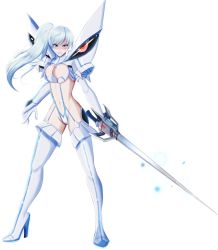 Rule 34 | 1girl, bad deviantart id, bad id, blue eyes, boots, breasts, cleavage, cosplay, crossover, full body, high heel boots, high heels, holding, holding sword, holding weapon, junketsu, kamui (kill la kill), kill la kill, kiryuuin satsuki, kiryuuin satsuki (cosplay), long hair, ponytail, rapier, revealing clothes, rwby, scar, scar across eye, scar on face, side ponytail, solo, sword, thigh boots, thighhighs, transparent background, weapon, weiss schnee, white hair