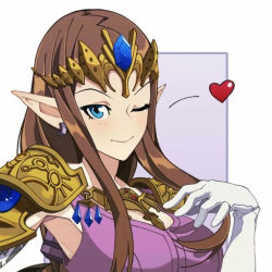 Rule 34 | 1girl, ;), armor, armpits, blue eyes, blush, breasts, brown hair, cropped, elf, gloves, heart, large breasts, long hair, looking at viewer, md5 mismatch, nintendo, nisego, one eye closed, pauldrons, pointy ears, princess zelda, shoulder armor, sidelocks, smile, solo, the legend of zelda, the legend of zelda: twilight princess, tiara, upper body, white background, white gloves