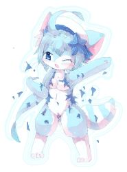 Rule 34 | 1girl, akurara (cat busters), artist request, blue eyes, blue hair, cat, cat busters, furry, furry female, highres, open mouth, solo, torn clothes