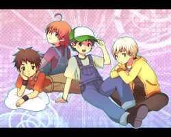 Rule 34 | 4boys, blonde hair, blush, brown eyes, child, male focus, multiple boys, oginy, simple background, sitting, tagme, white hair
