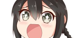 Rule 34 | + +, 10s, 1girl, black eyes, black hair, braid, close-up, hair between eyes, isonami (kancolle), kantai collection, long hair, looking at viewer, nahaki, no nose, open mouth, portrait, sidelocks, simple background, sin-poi, solo, sparkling eyes, symbol-shaped pupils, twin braids, white background