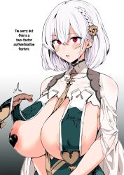 Rule 34 | 1girl, absurdres, areola slip, azur lane, blush, breasts, covered erect nipples, highres, hotate-chan, huge breasts, pasties, red eyes, sirius (azur lane), solo, translated, white hair