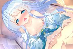 Rule 34 | 1girl, :o, blue bow, blue eyes, blue hair, blush, bottomless, bow, breasts, censored, cum, cum in pussy, eyebrows, female orgasm, flower knight girl, fujishima-sei ichi-gou, game cg, hatsuyukisou (flower knight girl), hetero, japanese clothes, kimono, long hair, looking at viewer, mosaic censoring, nipples, official art, open mouth, orgasm, cum overflow, sex, silver hair, small breasts, solo focus, straddling, thick eyebrows, vaginal, waist bow, yukata