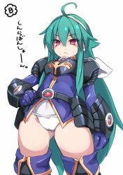Rule 34 | &gt;:(, 1girl, ahoge, black thighhighs, blush, closed mouth, covered navel, gloves, gluteal fold, green hair, hair between eyes, hairband, hand on own hip, jacket, karukan (monjya), long hair, old school swimsuit, one-piece swimsuit, purple gloves, purple jacket, red eyes, school swimsuit, shinrabanshou, shizuku (shinrabanshou), simple background, solo, swimsuit, swimsuit under clothes, thighhighs, translation request, v-shaped eyebrows, very long hair, white background, white hairband, white one-piece swimsuit