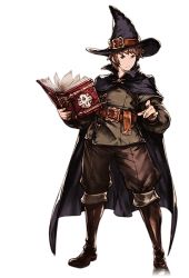 Rule 34 | 10s, 1boy, alpha transparency, book, boots, brown eyes, brown footwear, brown hair, cape, full body, gran (granblue fantasy), granblue fantasy, hat, knee boots, looking at viewer, male focus, minaba hideo, official art, pointing, pointing at viewer, short hair, solo, transparent background, wizard (granblue fantasy), wizard hat