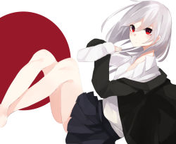 Rule 34 | 1girl, absurdres, bad id, bad pixiv id, blush, grey hair, highres, looking at viewer, ogami ren, original, pleated skirt, red eyes, skirt, solo