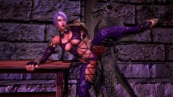 Rule 34 | 1girl, 3d, animated, animated gif, argonian, bent over, interspecies, isabella valentine, leg lift, monster, noname55, reptile, sex, soul calibur, vaginal