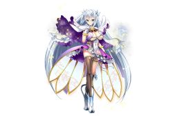 Rule 34 | 1girl, aqua eyes, black legwear, boots, breasts, capelet, cleavage, dress, flower knight girl, full body, hair ornament, large breasts, long hair, looking at viewer, otogi yuugi, short dress, silver hair, smile, solo, southern cross (flower knight girl), standing, thigh strap, transparent background, very long hair, wrist cuffs