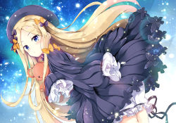 Rule 34 | 1girl, abigail williams (fate), bad id, bad pixiv id, black bow, black dress, black hat, blonde hair, bloomers, blue eyes, blush, bow, bug, butterfly, commentary request, dress, fate/grand order, fate (series), forehead, hair bow, hat, hugging object, insect, long hair, long sleeves, looking away, maruchan., orange bow, parted bangs, parted lips, polka dot, polka dot bow, sleeves past wrists, solo, stuffed animal, stuffed toy, teddy bear, underwear, v-shaped eyebrows, very long hair, white bloomers