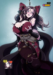 Rule 34 | 2girls, absurdres, armpits, bdsm, billvicious, blush, bondage, bound, grabbing another&#039;s breast, breasts, brown hair, byleth (female) (fire emblem), byleth (fire emblem), cleavage, corset, deep skin, dorothea arnault, dress, earrings, fire emblem, fire emblem: three houses, gameplay mechanics, grabbing, green eyes, groping, hair between eyes, highres, huge breasts, jewelry, long hair, motion lines, multiple girls, naughty face, nintendo, red dress, skindentation, solo focus, tagme, yuri