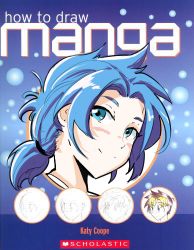 Rule 34 | 1boy, androgynous, automatic giraffe, blue-haired boy (how to draw manga), blue eyes, blue hair, commentary, copyright name, cover, cover page, english commentary, how to draw manga, how to draw manga redraw challenge (meme), looking to the side, lowres, meme, parted hair, redrawn, smile, solo