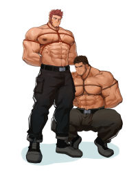 Rule 34 | abs, absurdres, bara, bdsm, beard, belt, black hair, blue eyes, blush, bondage, bound, bound arms, brown hair, bulge, chest harness, chris redfield, commission, facial hair, fate/grand order, fate (series), goatee, harness, highres, large pectorals, long sideburns, male focus, manly, multiple boys, muscular, napoleon bonaparte (fate), nipples, pants, pectorals, resident evil, resident evil 5, rope, scar, topless male, shoes, sideburns, stubble, xianyusamuel, yaoi