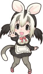 1girl animal_ears apron artist_request black_eyes black_hair kemono_friends multicolored_hair official_art possum_ears possum_girl possum_tail ribbon tail transparent_background twintails white-eared_opossum_(kemono_friends) white_hair