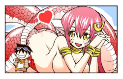 Rule 34 | 10s, 1girl, armlet, ass, back, bangle, black hair, bracelet, breasts, character doll, colorized, fang, hair ornament, hairclip, heart, jewelry, john smith (monster girl report), lamia, large breasts, long hair, miia (monster musume), monster girl, monster musume no iru nichijou, nude, okayado, out-of-frame censoring, pointy ears, red hair, scales, slit pupils, snake tail, solo, spoken heart, tail, yellow eyes