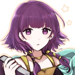 Rule 34 | 1girl, bare shoulders, blush, book, cape, collarbone, fire emblem, fire emblem: the sacred stones, highres, holding, holding book, looking at viewer, low twintails, lute (fire emblem), medium hair, misato hao, nintendo, open mouth, outline, portrait, simple background, solo, star (symbol), twintails, white background