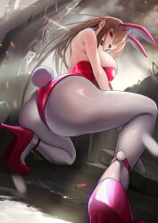 Rule 34 | 1girl, absurdres, alternate costume, artist name, artist request, ass, bare shoulders, blush, breasts, brown hair, dated, from behind, from below, goddess of victory: nikke, gun, high heels, highres, horns, large breasts, leotard, long hair, looking at viewer, looking down, naughty face, open mouth, pantyhose, pink horns, playboy bunny, rabbit ears, rabbit tail, red eyes, shotgun, shotgun shell, sideboob, smile, solo, tail, very long hair, viper (nikke), viper (toxic rabbit) (nikke), weapon
