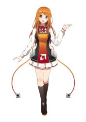 Rule 34 | 1girl, amd, artist request, breasts, brown eyes, clothes writing, collared shirt, computer chip, cpu, dot nose, dress, facing viewer, full body, gradient dress, head tilt, logo, long sleeves, looking at viewer, miniskirt, orange hair, personification, pleated skirt, ryfa, ryzen, shirt, simple background, skirt, solo, standing, tagme, thighhighs, third-party source, transparent background, white shirt, white skirt