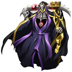Rule 34 | 1boy, ainz ooal gown, black dress, dress, highres, holding, hooded, key visual, langrisser, langrisser mobile, long dress, male focus, monster, official art, outstretched arms, overlord (maruyama), promotional art, red eyes, skeleton, skull, solo, standing