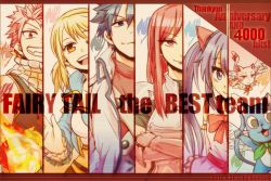 Rule 34 | 2boys, 3girls, blonde hair, blue hair, charle (fairy tail), column lineup, copyright name, crossed arms, erza scarlet, fairy tail, fire, gray fullbuster, happy (fairy tail), lucy heartfilia, multiple boys, multiple girls, natsu dragneel, red hair, smile, tadano kandume, wendy marvell