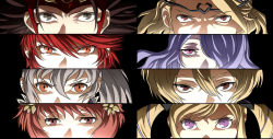 Rule 34 | 4boys, 4girls, blonde hair, brother and sister, brothers, brown eyes, brown hair, camilla (fire emblem), column lineup, elise (fire emblem), fire emblem, fire emblem fates, hair over one eye, hinoka (fire emblem), leo (fire emblem), multiple boys, multiple girls, nintendo, parody, persona, persona eyes, purple eyes, purple hair, red hair, ryoma (fire emblem), sakura (fire emblem), siblings, simple background, sisters, takumi (fire emblem), xander (fire emblem), zinga0810