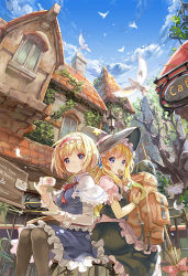 Rule 34 | 2girls, 77gl, album cover, alice margatroid, backpack, bag, bird, black legwear, blonde hair, blue eyes, blush, bow, braid, breasts, broom, building, chair, cloud, cookie, cover, cup, day, dress, english text, food, frills, hair ribbon, hairband, hat, heart, holding, kirisame marisa, leaf, long hair, long sleeves, looking at viewer, medium breasts, mouth hold, multiple girls, pantyhose, plant, ribbon, saucer, short hair, short sleeves, side braid, sitting, sky, smile, star (symbol), teacup, touhou, tree, vines, window, witch hat, wristband