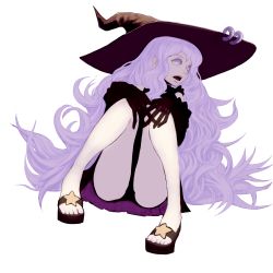 Rule 34 | 1girl, bad id, bad pixiv id, gloves, hat, kansou samehada, legs, long hair, looking away, pink eyes, pink hair, purple eyes, purple hair, simple background, sitting, solo, witch, witch hat