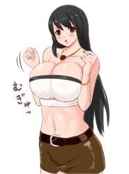 Rule 34 | 1girl, 78 (tky8), alternate costume, black hair, blush, breast press, breasts, dead or alive, female focus, kokoro (doa), large breasts, long hair, looking at viewer, midriff, miniskirt, navel, open mouth, pencil skirt, skirt, solo, standing, tecmo