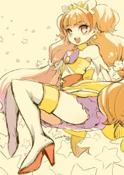 Rule 34 | 1girl, amanogawa kirara, cure twinkle, dated, dress, earrings, full body, go! princess precure, high heels, jewelry, long hair, looking at viewer, magical girl, mota, multicolored hair, open mouth, orange hair, precure, simple background, smile, solo, star (symbol), star earrings, streaked hair, thighhighs, twintails, two-tone hair, very long hair