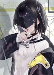 Rule 34 | 1girl, absurdres, arknights, arknights: endfield, black hair, black jacket, black mask, c1718259, commentary request, endministrator (arknights), female endministrator (arknights), highres, jacket, long sleeves, open clothes, open jacket, ribbed sweater, short hair, solo, sweater, tongue, tongue out, upper body, white sweater
