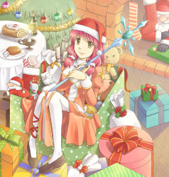 Rule 34 | 1girl, :3, beard, black footwear, bottle, bow, box, cake, candle, candy, candy cane, character doll, christmas, christmas stocking, christmas tree, closed mouth, commentary request, cross, dress, drops (ragnarok online), facial hair, food, full body, garland (decoration), gift, hat, high priest (ragnarok online), holding, holding staff, in box, in container, juliet sleeves, lollipop, long hair, long sleeves, looking at viewer, marin (ragnarok online), natsuya (kuttuki), necromancer (ragnarok online), old, old man, ornament, pink hair, poring, puffy sleeves, ragnarok online, red bow, red dress, santa claus, santa hat, sash, shoes, smile, solo focus, staff, stormy knight, stuffed animal, stuffed toy, teddy bear, thighhighs, two-tone dress, white dress, white hair, white sash, white thighhighs, wine bottle, yellow eyes, yule log (cake)