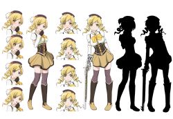 Rule 34 | 10s, 1girl, :d, :o, :t, anger vein, angry, beret, black footwear, black gloves, black hat, blonde hair, blush, boots, bow, bowtie, breasts, brown thighhighs, closed mouth, contrapposto, corset, detached sleeves, drill hair, eyebrows, face, fingerless gloves, flower, full body, gloves, gun, hair flower, hair ornament, hand on own hip, hat, holding, holding gun, holding weapon, knee boots, large breasts, long sleeves, looking at viewer, magical musket, mahou shoujo madoka magica, mahou shoujo madoka magica (anime), multiple views, musket, open mouth, ouka (izuriha), pigeon-toed, pout, puffy short sleeves, puffy sleeves, shiny skin, short hair, short sleeves, simple background, smile, standing, striped clothes, striped thighhighs, surprised, tareme, thighhighs, tomoe mami, transparent background, twin drills, twintails, vertical-striped clothes, vertical-striped thighhighs, weapon, white background, yellow bow, yellow bowtie, yellow eyes, zettai ryouiki