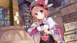 Rule 34 | 1girl, :&lt;, atelier (series), atelier rorona, bad id, bad pixiv id, blue eyes, book, brown hair, cape, cauldron, female focus, flask, hat, hourglass, icywood, ribbon, rororina fryxell, round-bottom flask, solo, test tube