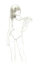 Rule 34 | 1girl, long hair, monochrome, one-piece swimsuit, sketch, solo, swimsuit, traditional media, yoshitomi akihito
