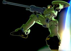 Rule 34 | cannon, full body, gun, gundam, gundam wing, highres, holding, holding gun, holding weapon, kuroiwa cookie, leo (mobile suit), mecha, mobile suit, no humans, robot, science fiction, shield, simple background, space, thrusters, unfinished, weapon