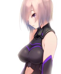 Rule 34 | 1girl, armor, armored dress, bare shoulders, breasts, cowboy shot, detached sleeves, eyes visible through hair, fate/grand order, fate (series), hair over one eye, highres, looking at viewer, mash kyrielight, medium breasts, purple eyes, purple hair, short hair, solo, tebi (tbd11), upper body