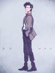 Rule 34 | 1boy, boots, bow, bowtie, doctor who, eleventh doctor, image sample, jacket, kamaboko (moyaci), kamaboko (moyaciv), male focus, pixiv sample, shirt, simple background, solo, suspenders, the doctor